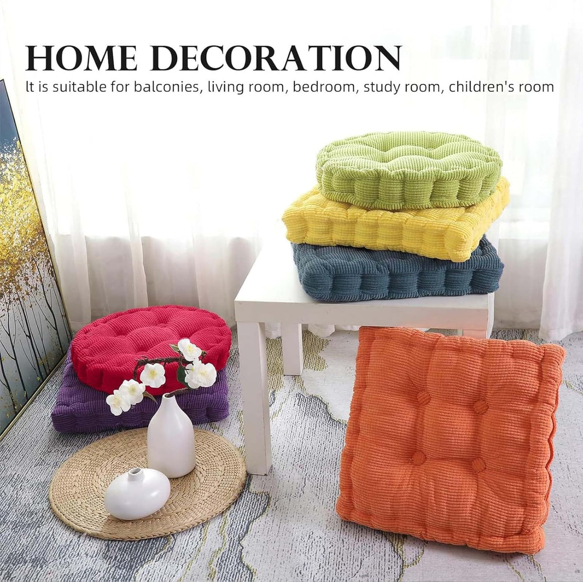 Orange Set of 2 Square and Round Floor Cushion for Adults Yoga