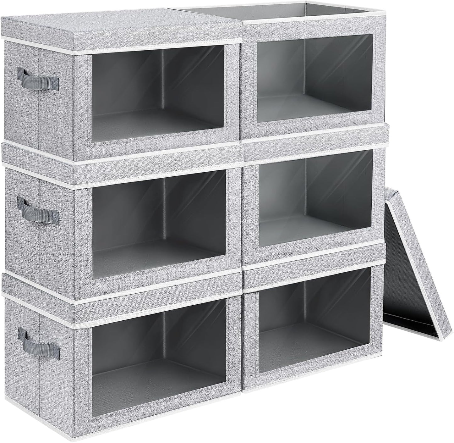 Homsorout Storage Boxes with Lids - 4 Pack Fabric Clear Window Storage Bins, Large Decorative Storage Bins with Handles, Linen Closet Organizer for Clothes, Towel, Blanket, Beige