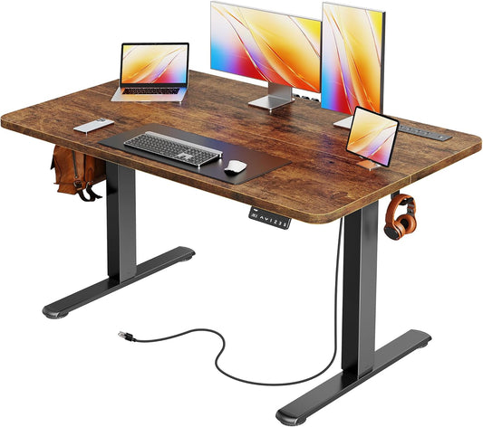 Huuger Electric Standing Desk with Power Outlets and USB-C Port, 47 X 24 Inch Height Adjustable Desk, Sit Stand Desk for Home Office, Computer & Gaming Desk with 4 Presets, Rustic Brown