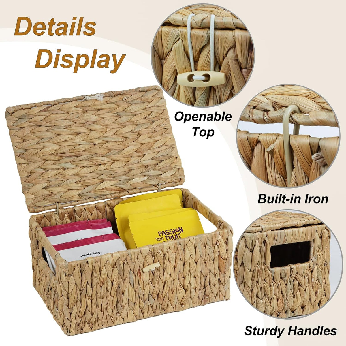 ORDELITE Water Hyacinth Wicker Storage Basket with Lid, Medium