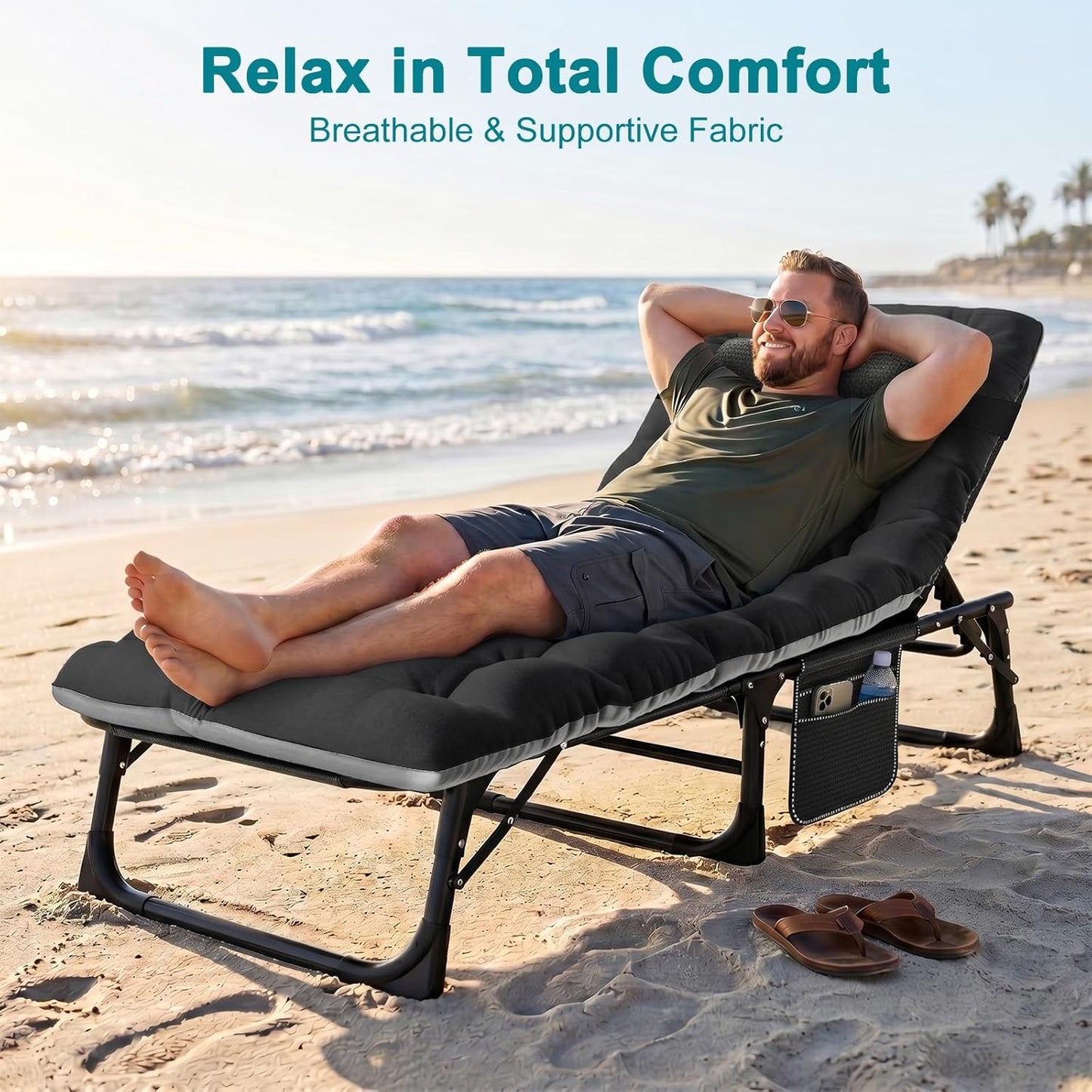 ABORON Heavy Duty Tanning Chair,Outdoor 5-Position Folding Chaise Lounge Chair with Pad,Portable Beach Lounge Chair for Outdoor Sunbathing Patio Pool Lawn Deck Poolside