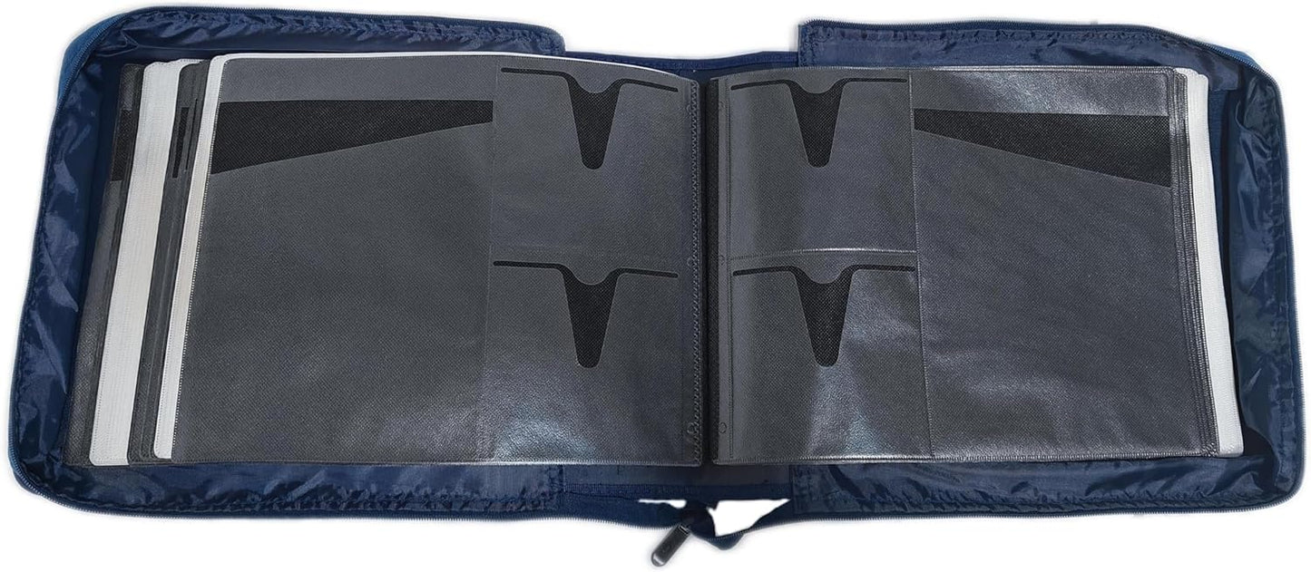 DVD CD Storage Case with Extra Wide Title Cover Pages for Blu Ray Movie Music Audio Disk (Portable Carrying Binder Holder Wallet Album Home Organizer Shelf)- Blue, 192 Disk Units, 96 Booklet Pockets