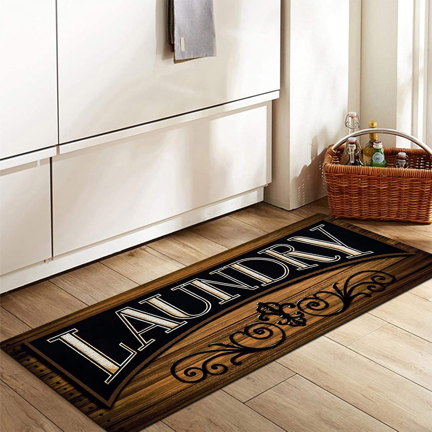 Pauwer Laundry Room Rug Runner 20"x48" Waterproof Rubber Laundry Mat Non Slip Kitchen Mats for Floor Washable Floor Mat Runner Rug for Farmhouse Mudroom Washroom Bathroom Decor