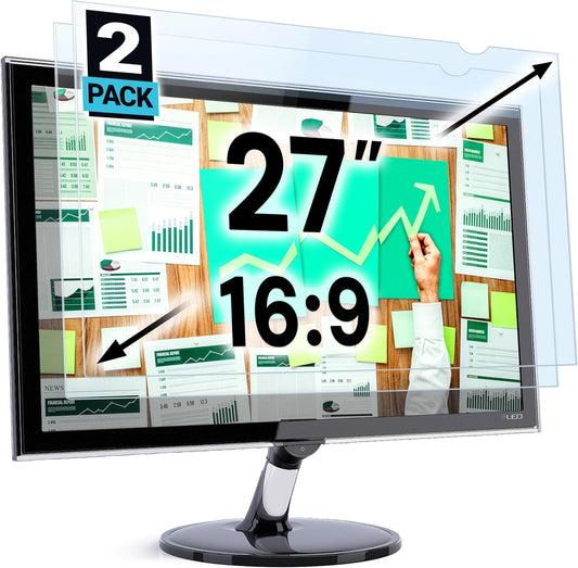 VINTEZ 27 inch Blue Light Blocking Screen Protector Panel for 16:9 Widescreen Computer Monitor and Laptop - PC Anti-UV Eye Protection Filter Film - Anti-Scratch Diagonal Frame Shield [2 Pack]
