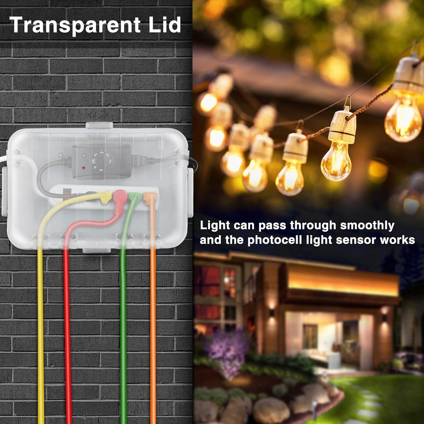 Flemoon Large Outdoor Electrical Box, Waterproof Extension Cord Cover | 6 Cable Entry Ports, IP54 Weatherproof Connection Box with Clear Lid for Photocell Light Sensor Timer, Outlet, Socket, Gray