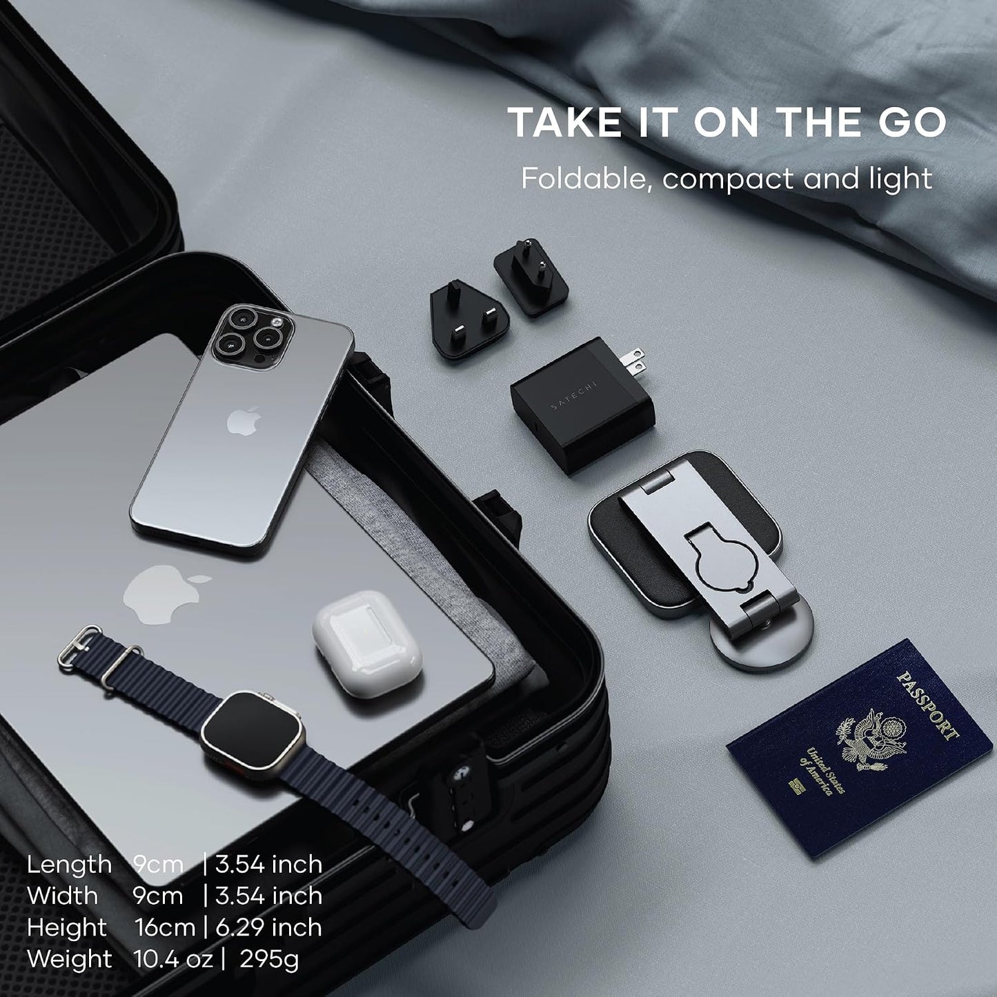 Satechi 3-in-1 Qi2 Wireless Charging Station, 15W Magnetic Charging | Foldable travel design, fits iPhone 12-17, AirPods Pro, Apple Watch