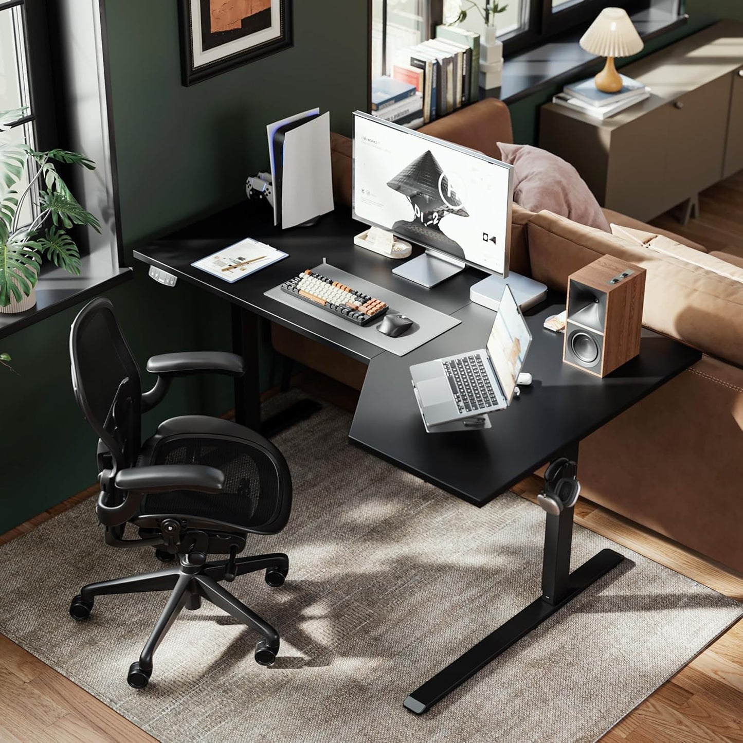 Agilestic Electric Standing Desk, Height Adjustable Desk, 55 x 32 Inch Sit Stand up for Work Office Home, L Shaped Ergonomic Rising Computer Table with Memory Preset, Black