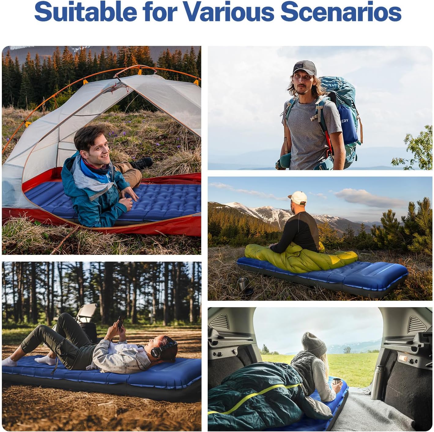OGERY Sleeping Pad for Camping, 6" Extra-Thick Reinforced Camping Sleeping Pad with Pillows & Built-in Foot Pump, Ultralight Self Inflating Air Mattress Mat for Tent Hiking Essentials Gear
