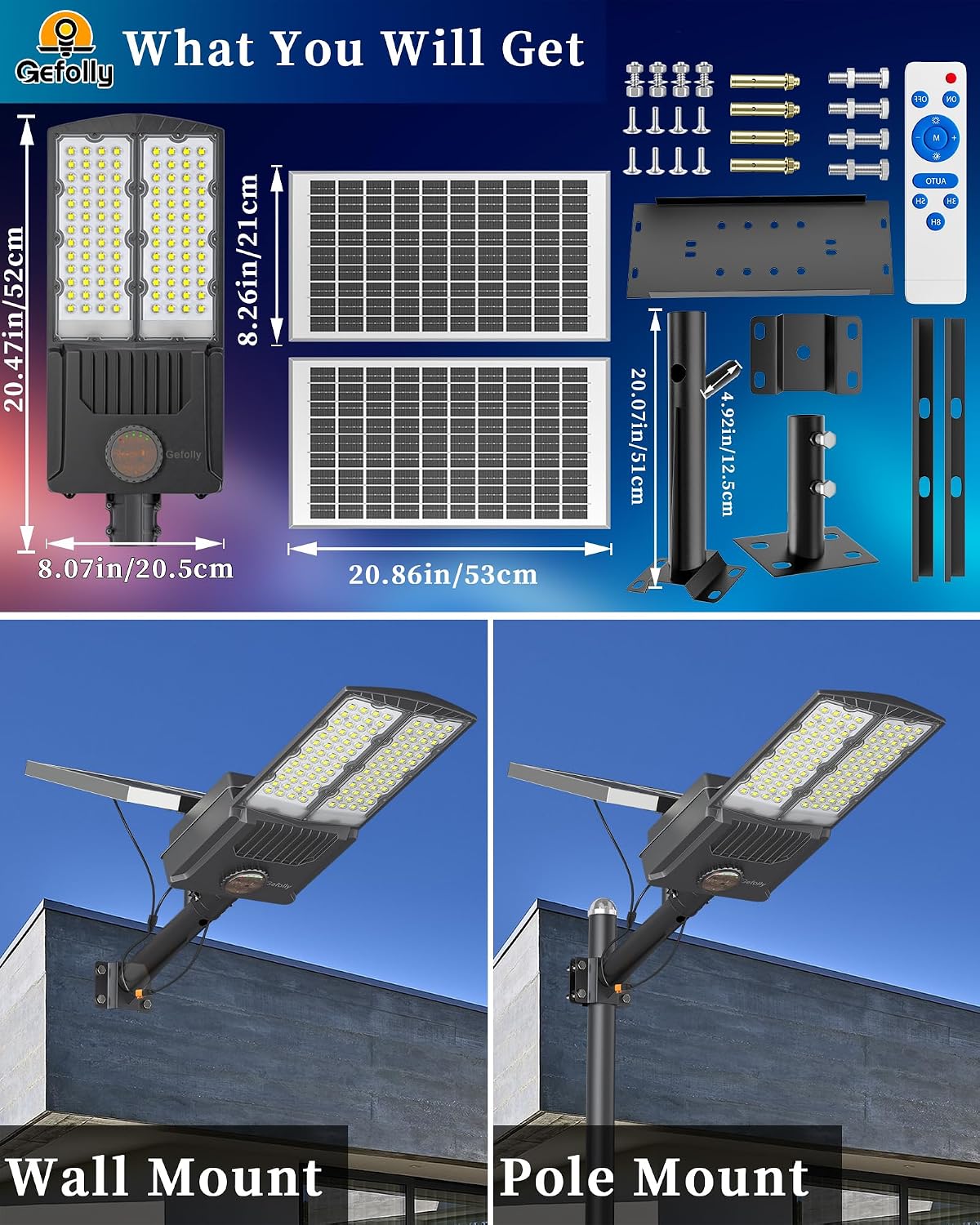 Gefolly SL-8400W Solar Street Lights Outdoor, Commercial Parking Lot Light