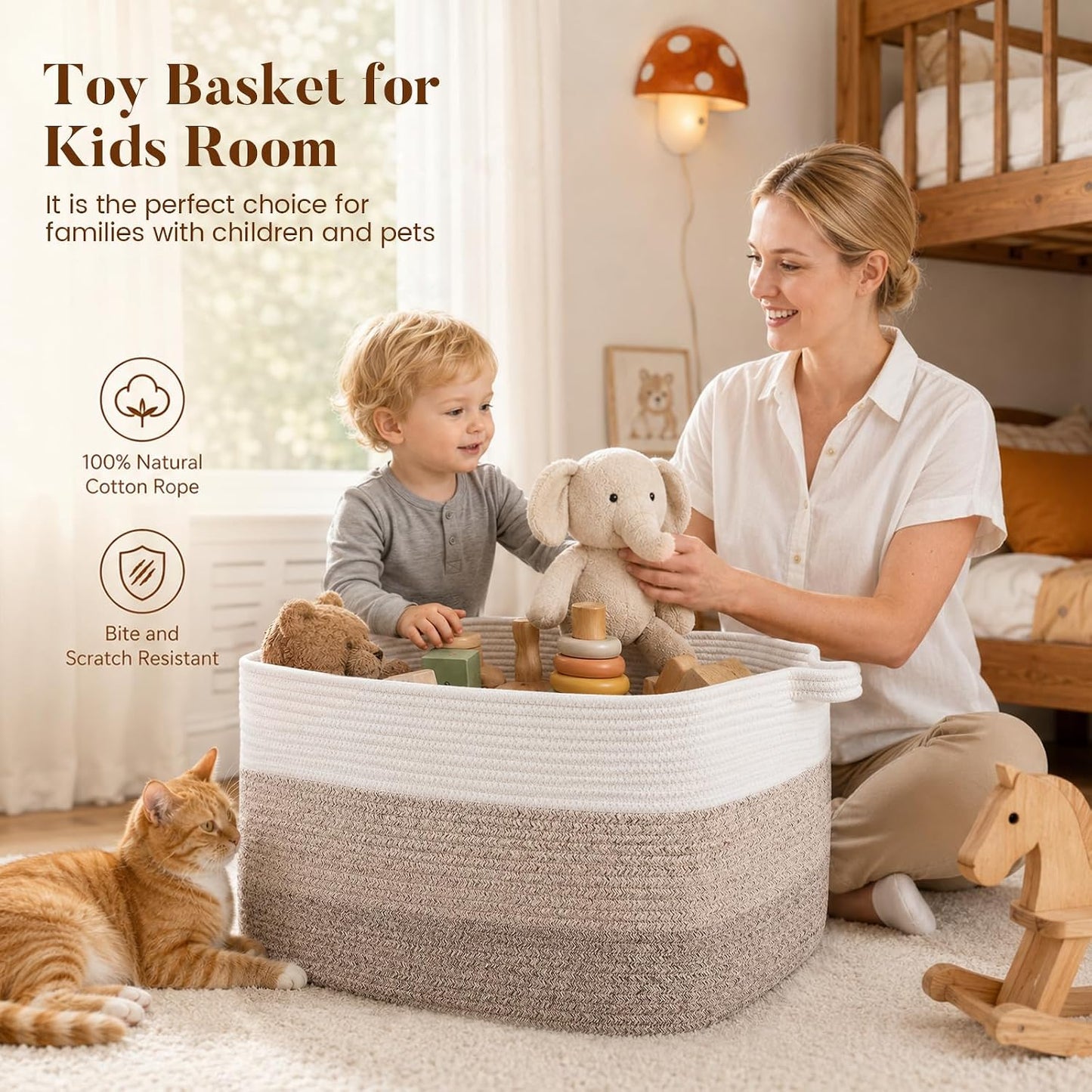 65L Large Woven Blanket Basket for Living Room, 19.7"x15.7"x11.8" | Nursery Laundry Hamper with Handle for Organizing Blankets, Pillows, Toy Storage With Handle, Large Baskets for Organizing