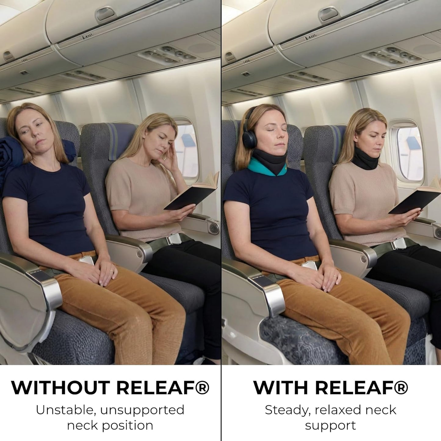 Caldera International - Releaf® Neck Rest – Soft Neck Brace for Neck Pain and Support, Comfortable Neck Brace for Sleeping, Cervical Collar Neck Support Brace for Travel, Reading - Medium, Black