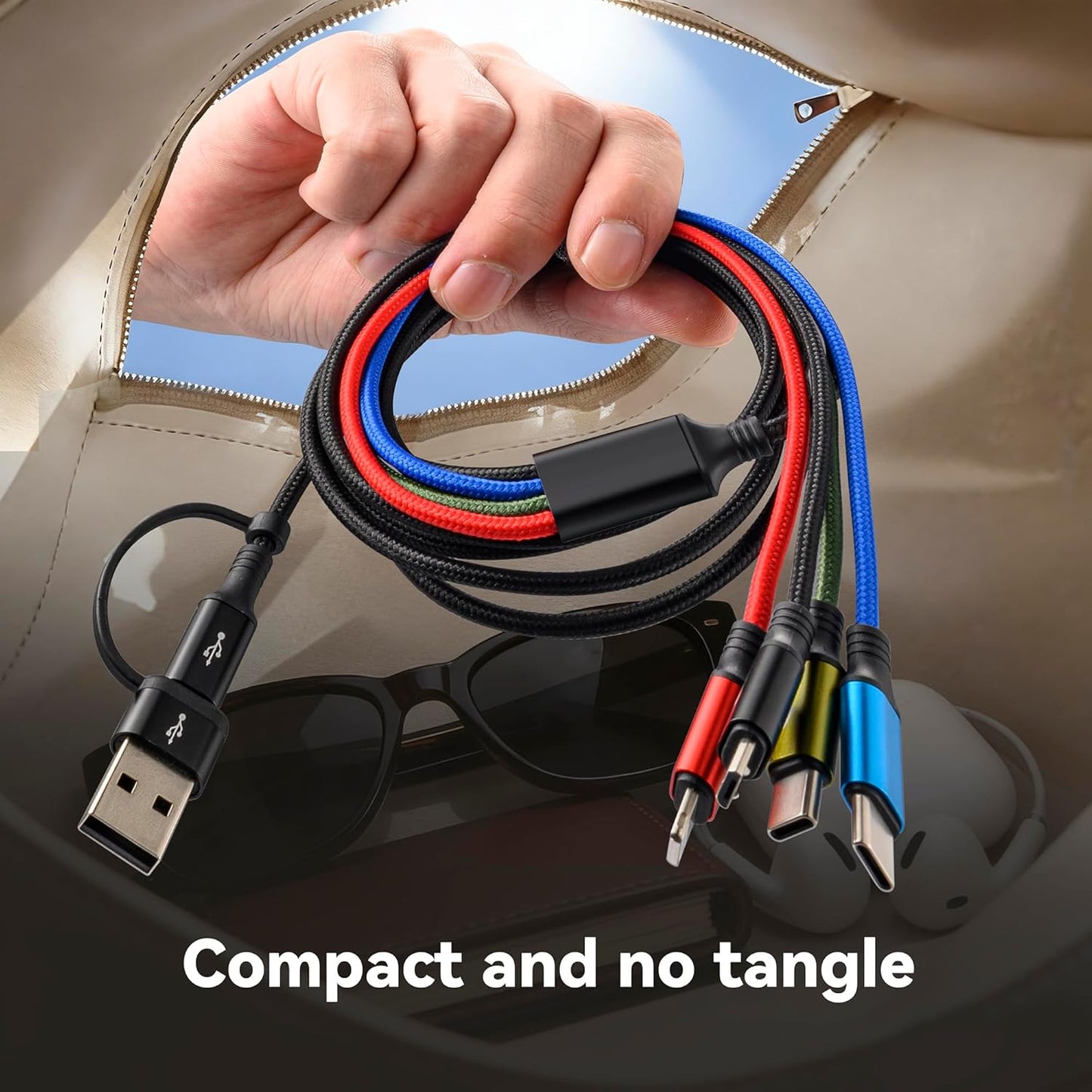 MINLU Dual USB-C 4 in 2 Multiple Charging Cable for All Devices with USBC/Lightning/Micro Ports,Type C Cable iPhone Charger Cord,Travel Car Charger for iPhone Series,Android,iPad,Kindle,PS - 2Pack/6Ft