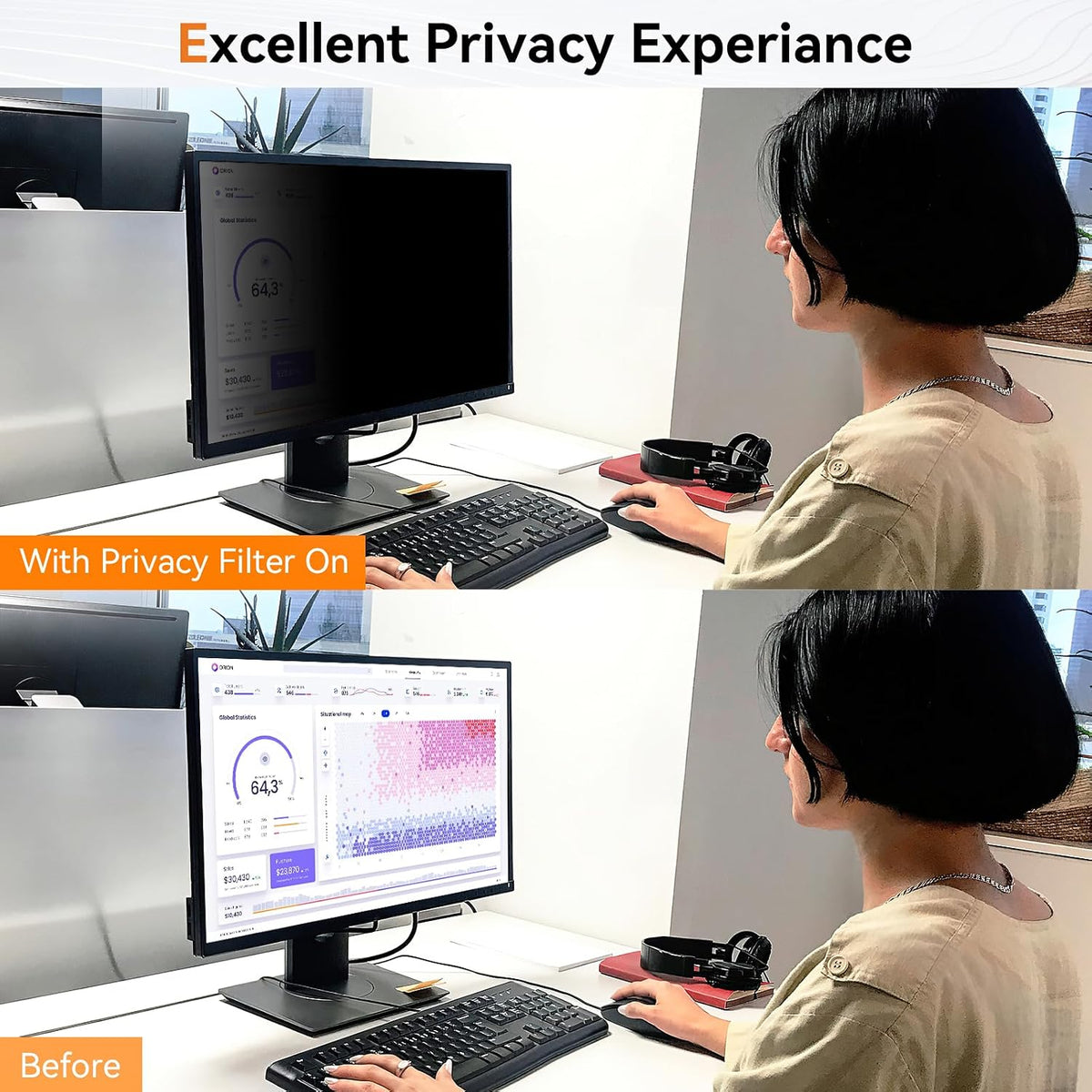 [2 Pack] 25 Inch Computer Privacy Screen for 16:9 Aspect Ratio Widescreen Monitor, Eye Protection Anti Glare Blue Light Computer Monitor Privacy Filter, Removable Anti-Scratch 25in Protector Film