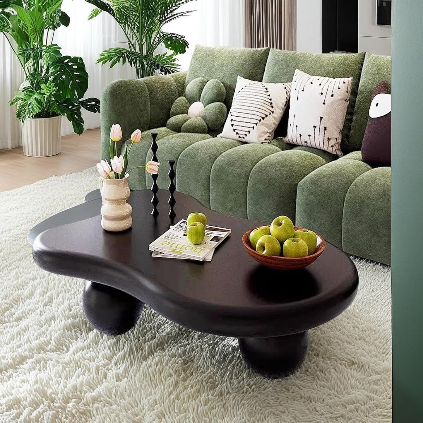 Mid Century Modern Cloud Coffee Table (D47.24in) | Irregular Cute Wooden, Industrial Center Table, Sturdy Legs, For Apartment Living Room