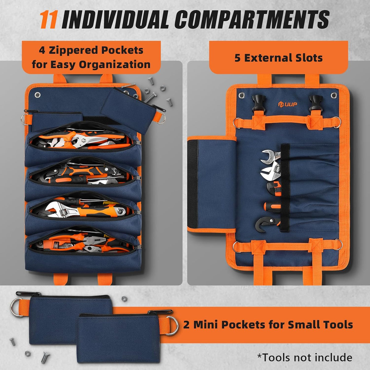 Tool Roll Bag Heavy Duty Tool Bag Gifts for Men Dad Mechanic, Blue Orange