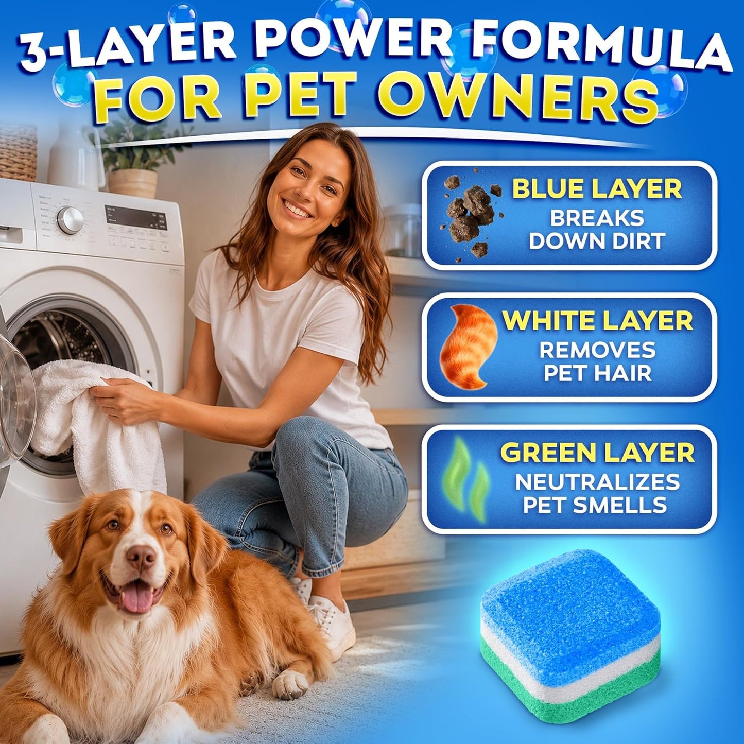 Washing Machine Cleaner Tablets for Pet Owners Pro – Front & Top Load HE Washers – Removes Pet Hair Buildup Eliminates Odors & Residue – 28 Tablets 1-Year Supply – Septic Safe Deep Clean