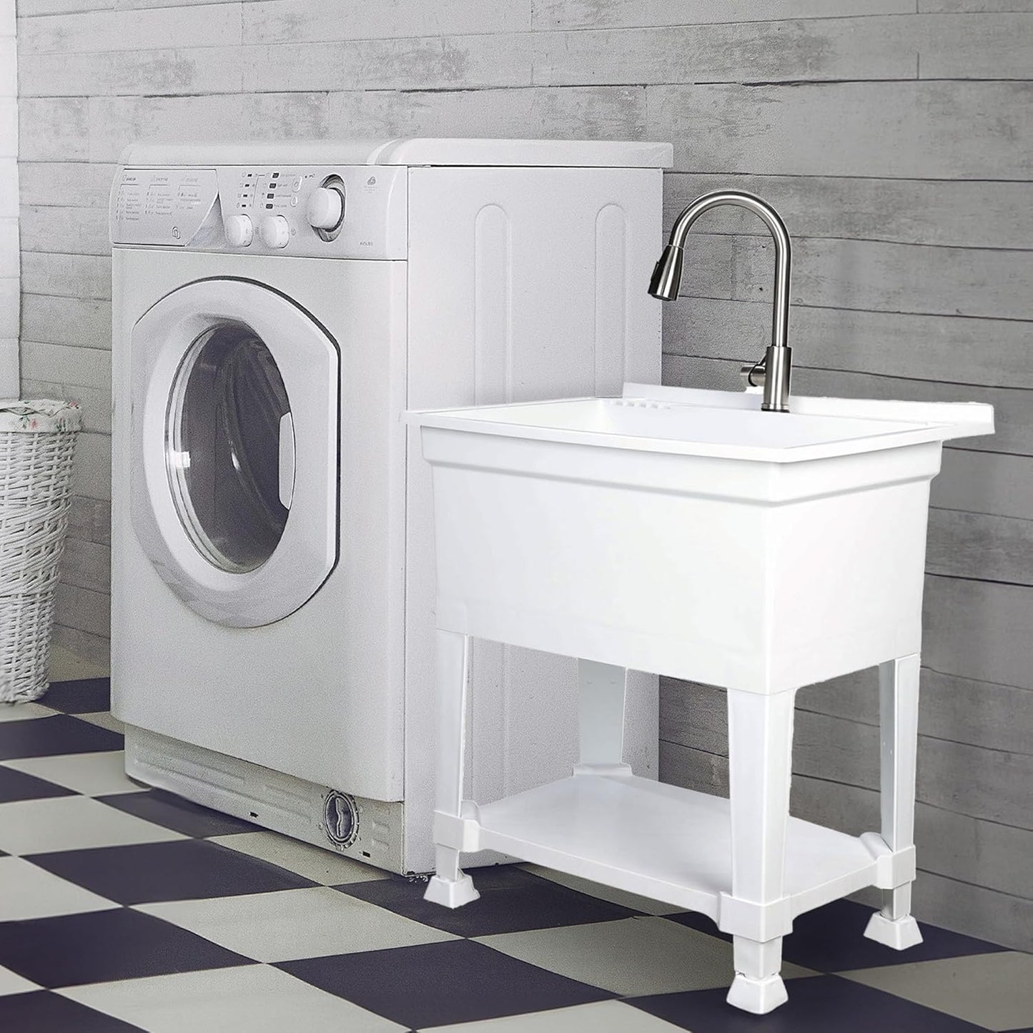 UTILITYSINKS Freestanding Utility Sink for Laundry Room & Garage, 30" x 24", White