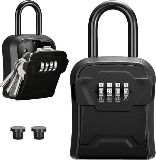 Puroma Lock Box, Key Lock Box Wall Mount & Portable Combination Lockbox with Resettable Code, Security Lockbox for Outside House Keys, Apartment Realtors Spare Keys Storage (1 Pack, Pure Black)