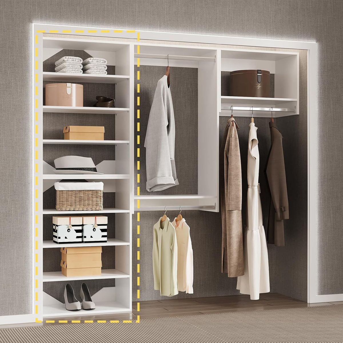 Short Tower Closet Unit, Modular Closet System, Wood Closet System Organizer with Storage for Walk In Closets, Clothing Rack Wardrobe Closet for Hanging Clothes, Bedroom, White, 25.5"W