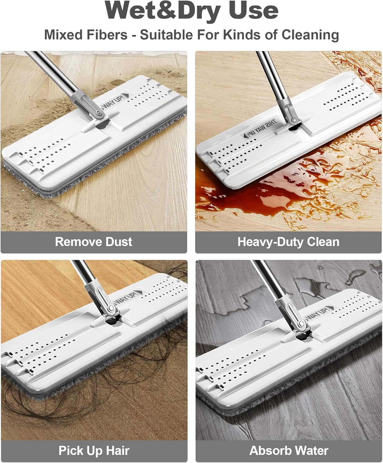 JOYMOOP Mop and Bucket Set, Hands-Free Flat Floor Mop with 3 Washable Microfiber Pads, Wet and Dry Use, Ideal for Home and Commercial Floor Cleaning