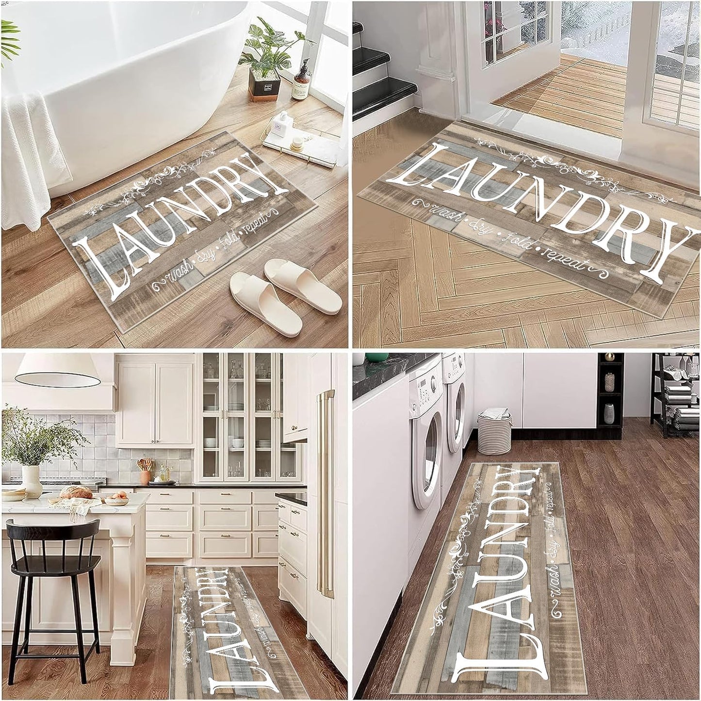Laundry Room Rug Runner 20"X47" Grey Wood Non Slip Laundry Rugs and Mats for Laundry Room Decor Washable Runner Rugs for Farmhouse Kitchen Floor Bathroom Entryway Area Rugs
