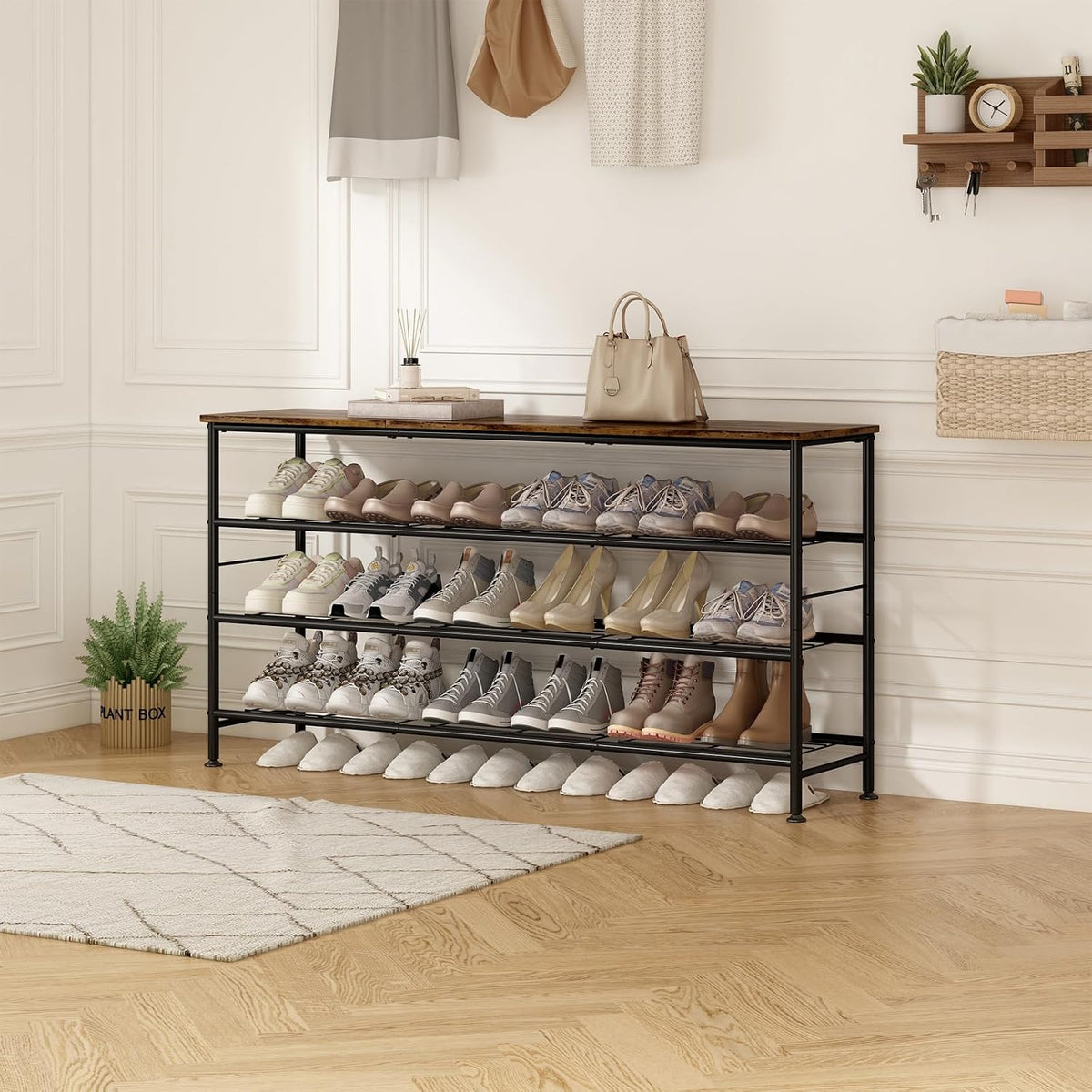 SUOERNUO 4 Tier Extra Long Shoe Rack Organizer Storage for Closet Entryway