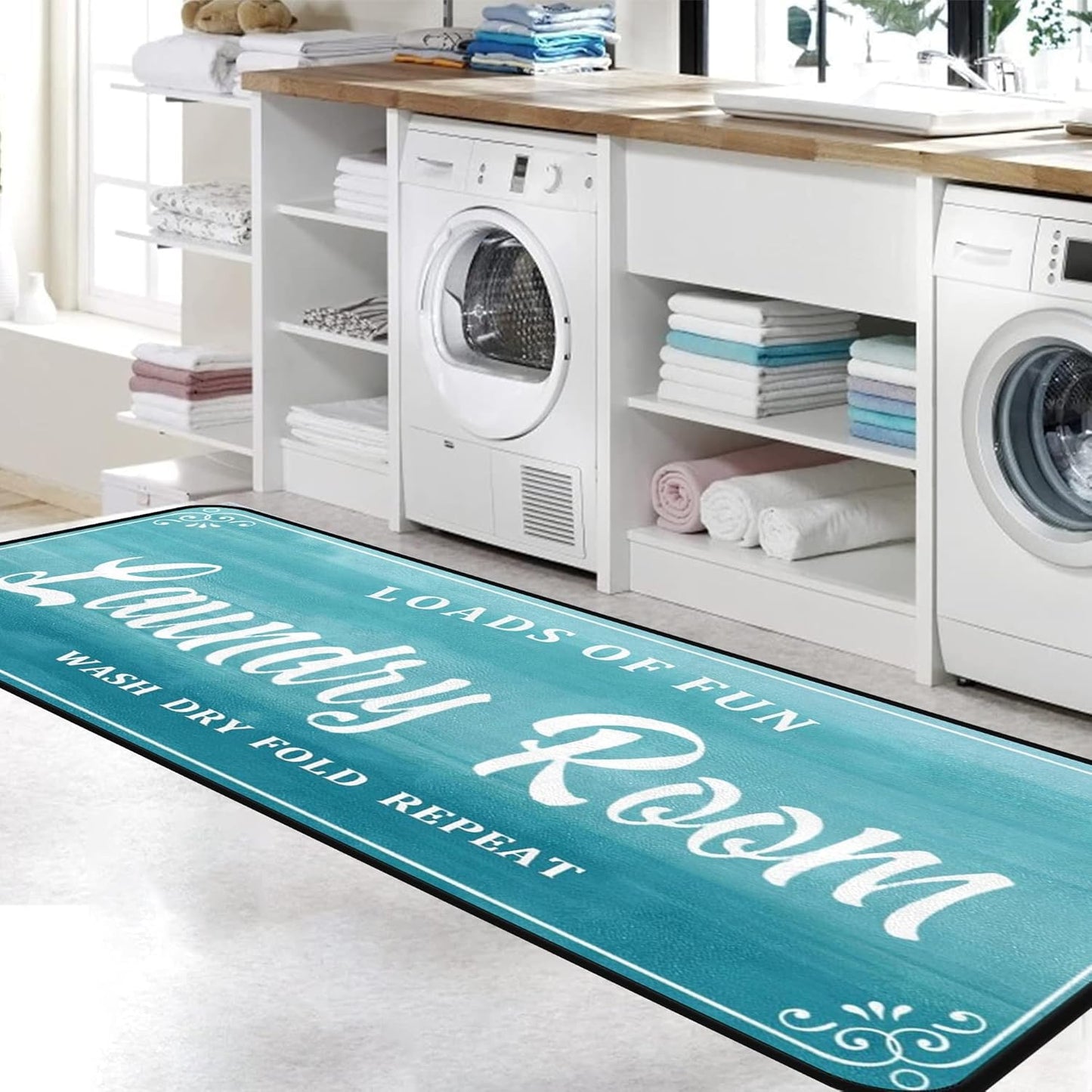 Laundry Room Rug Non Slip Floor mats Farmhouse Large Laundry Rugs for Laundry Runner Room Mat Washer and Dryer Carpet Laundry Room Decor 20x47inch(Turquoise)