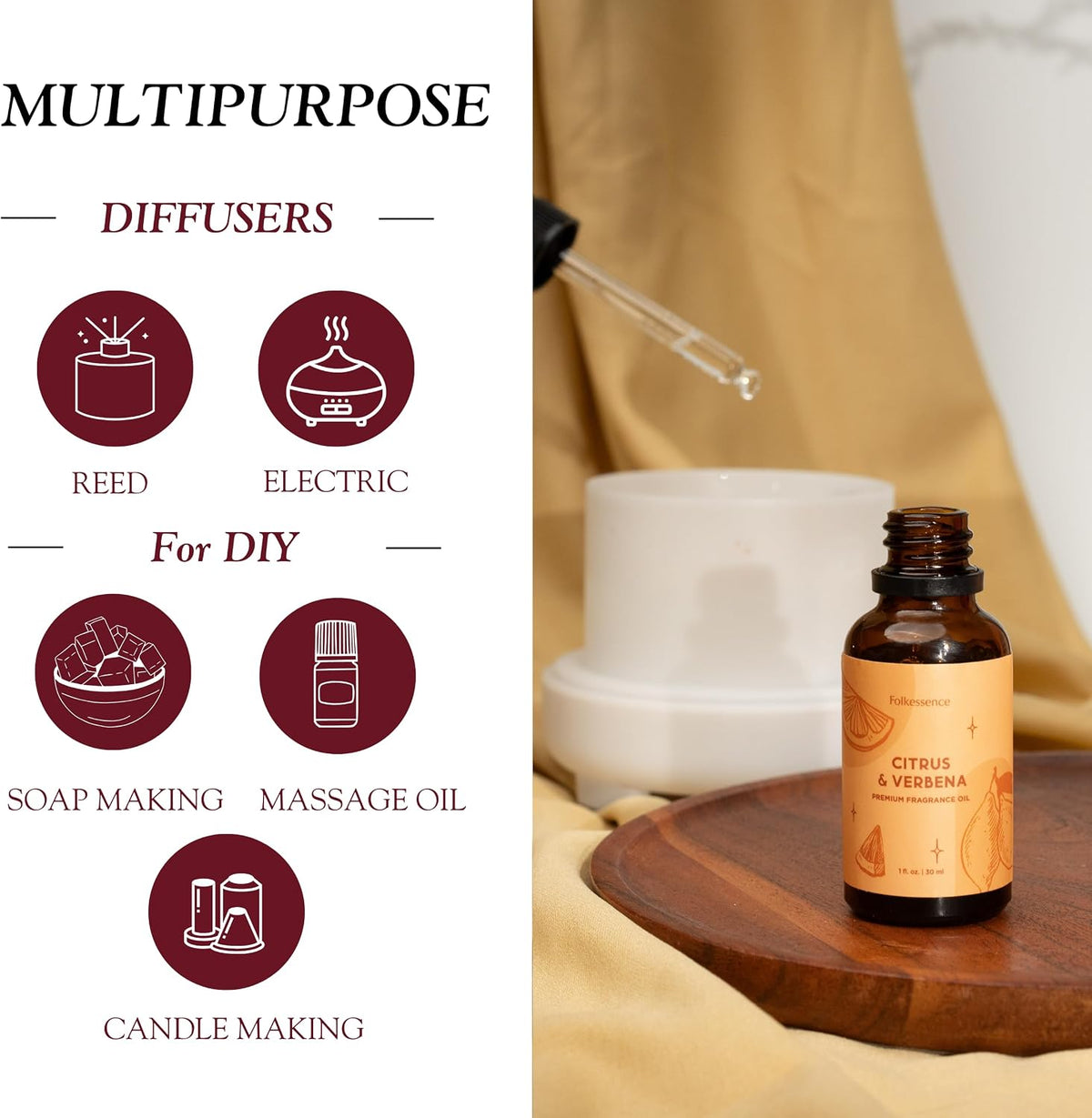 Folkulture Citrus & Verbena Essential Oil Blend for Diffusers, 30ml