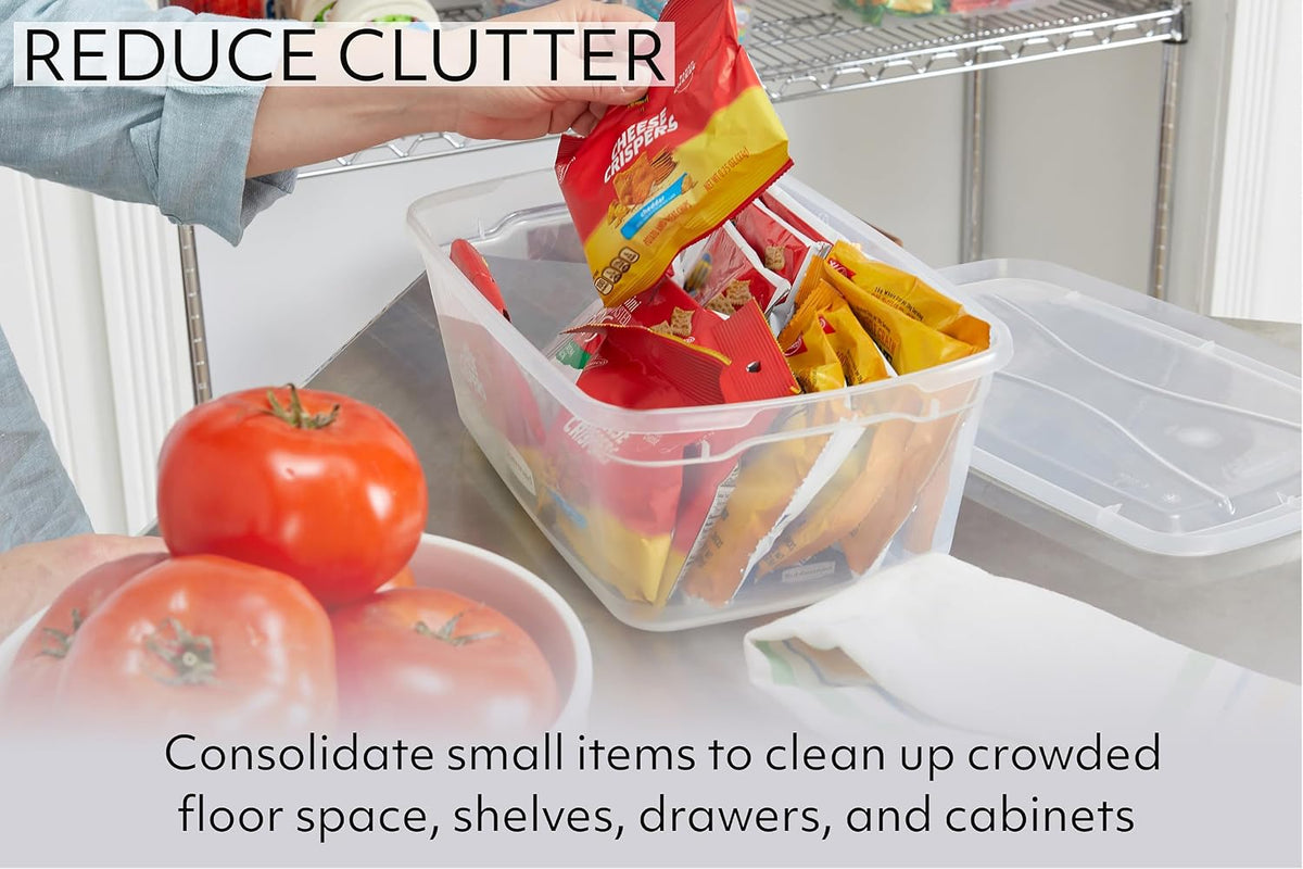Rubbermaid Cleverstore Home/Office 6 Quart Clear Plastic Storage Tote Container Box Bin with Lid for Garage or Basement, (12 Pack)