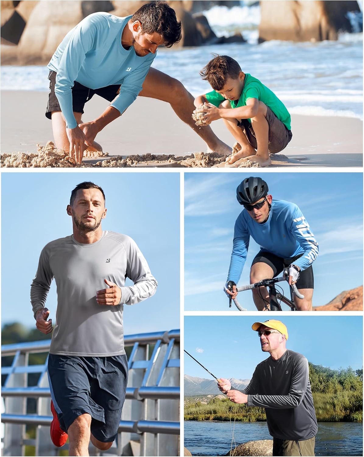 Roadbox Mens UPF 50+ UV Sun Protection Shirts Outdoor Long Sleeve SPF Rash Guard for Fishing Hiking Swimming Running