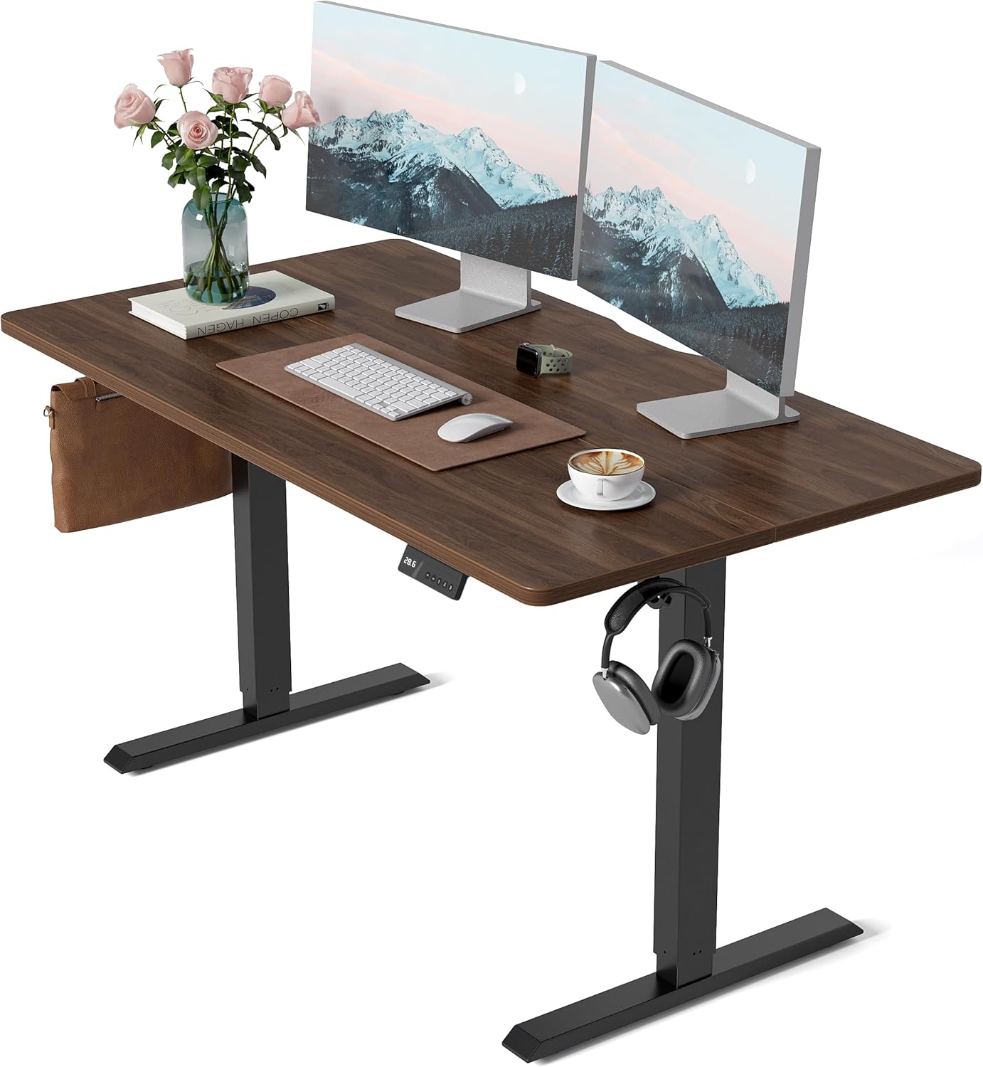 CubiCubi 55 x 28 Large Standing Desk, Height Adjustable Electric Computer Desk, 28" Deep Desktop, Sit Stand up Home Office Workstations with 4 Preset Heights, Black Walnut