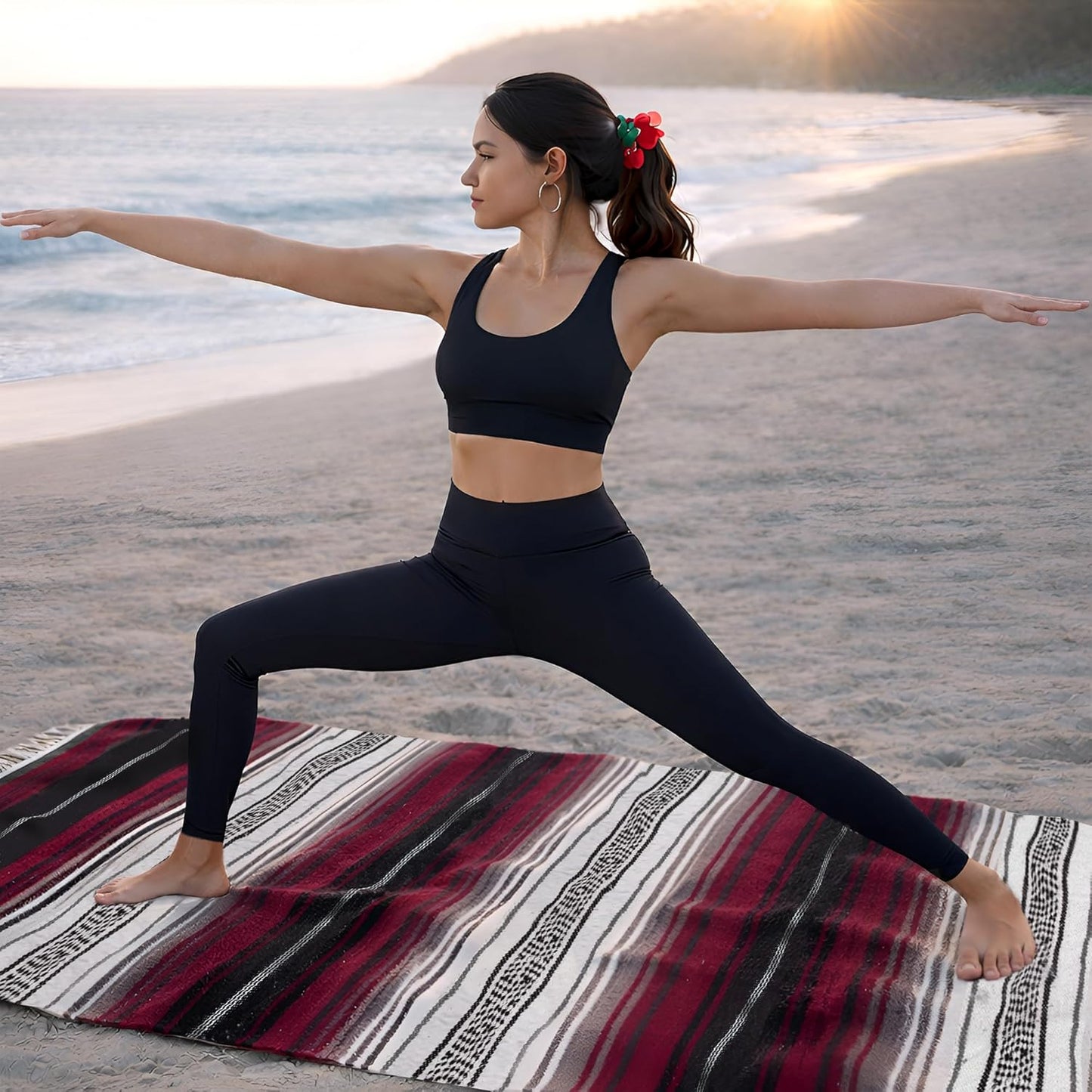 Mexican Blanket (Authentic Handmade Falsa) - Durable, Lightweight Baja Indian Blanket for Yoga, Beach, Camping, Picnic, Car/Truck, Outdoor Mexican Throw, Baja Saddle Blanket, 70"x50", Cherry