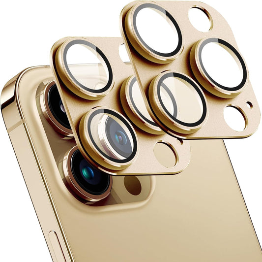 2 Pack Camera Lens Protector for iPhone 13 Pro/13 Pro Max,[Not Easy to Breakn ] AR Tempered Glass Strong Adsorption Metal Camera Cover Screen-Gold