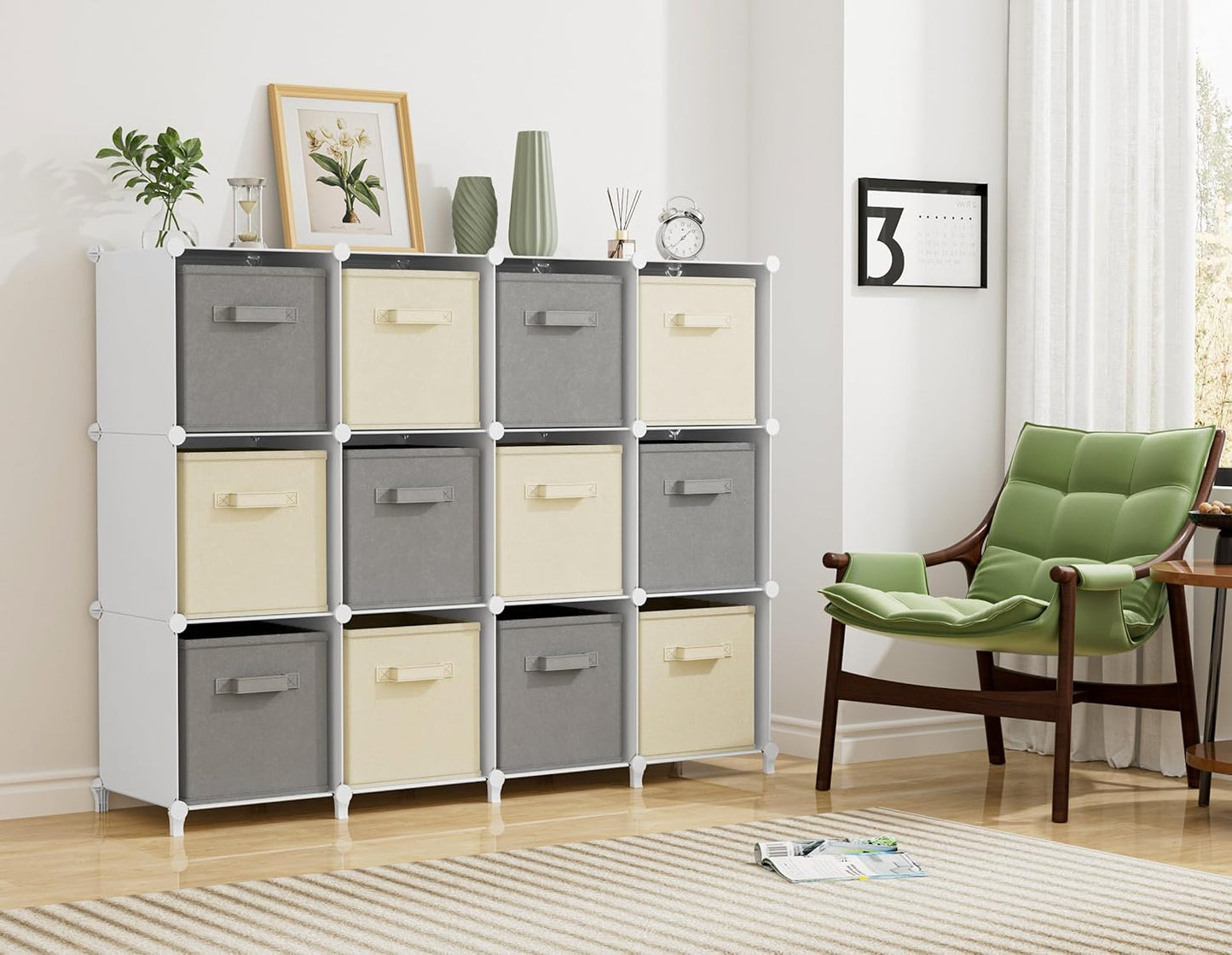 Closet Organizer, 12 Cube Closet Organizers and Storage, Portable Closet Shelves Clothing Storage, White