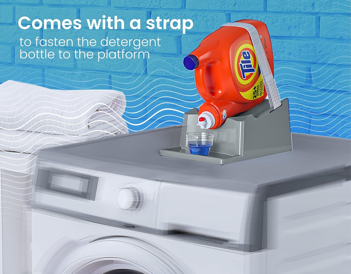 TidyFriend Liquid Laundry Detergent Holder Stand with Drip Tray & Rubber Grip Feet, Stand for Laundry Room Organization and Storage, Fabric Softener Dispenser with Cup Holder for Easy Pouring (Grey)