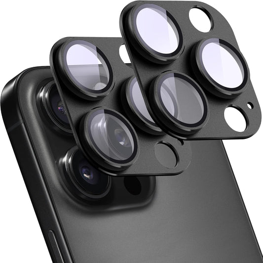2 Pack Camera Lens Protector for iPhone 16 Pro/16 Pro Max,[Not Easy to Breakn ] AR Tempered Glass Strong Adsorption Metal Camera Cover Screen-Black