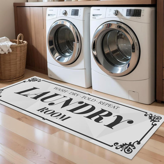 Laundry Room Rug: 17"X60" Non-Slip Washable Runner Rug, Rolled-up – NO Creases, Laundry Room Decor and Accessories, Text Design Laundry Mat - Area Rug for Farmhouse Kitchen Living Room Hallway
