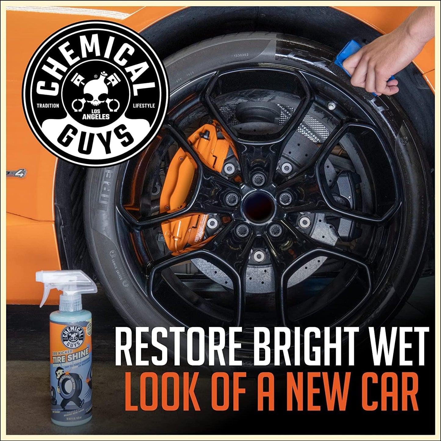 Chemical Guys Tire Kicker Extra Glossy Tire Shine Spray, 16 fl oz | Includes foam applicator; works on rubber, vinyl and plastic; for cars, trucks, motorcycles, RVs and more