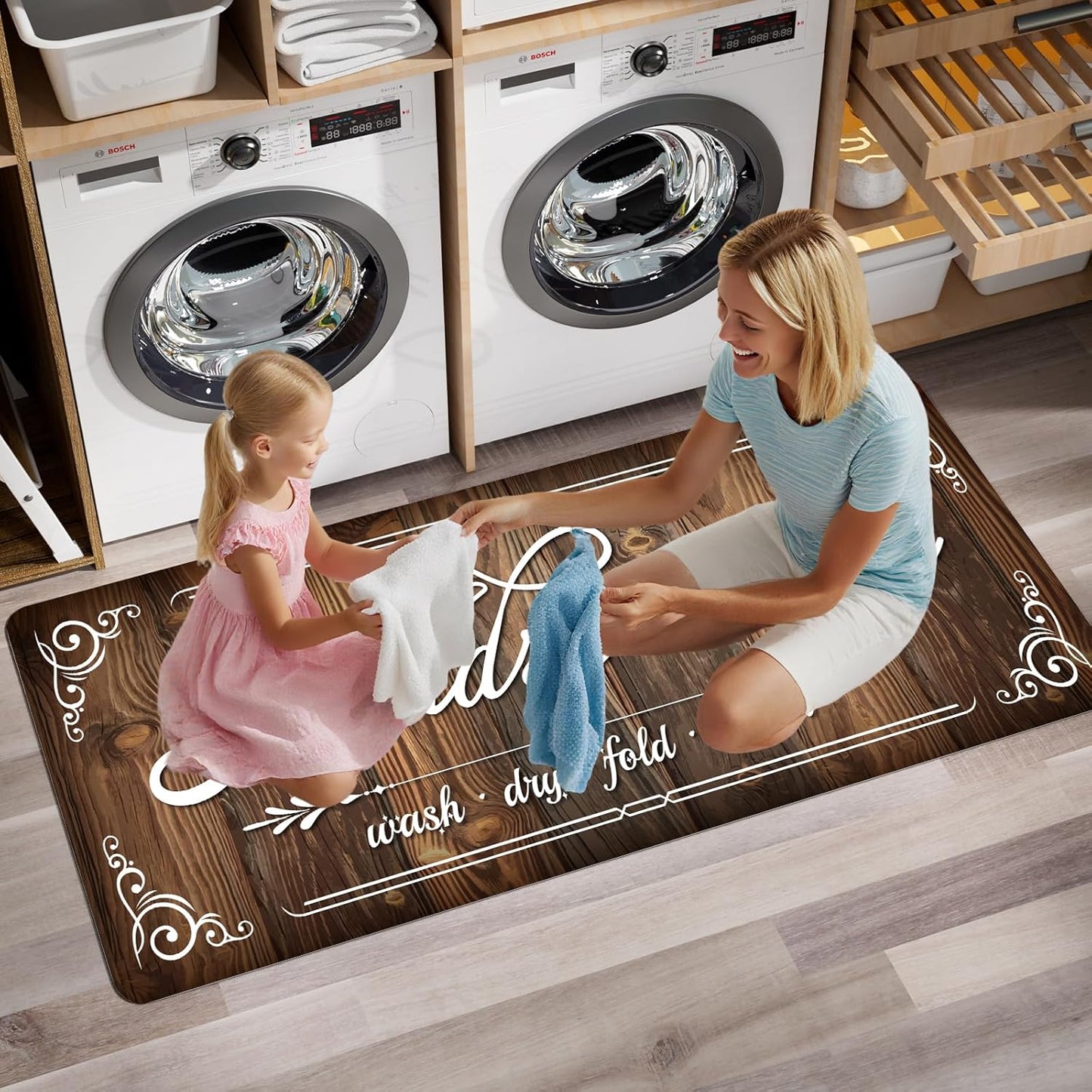 Non-Slip Laundry Room Rug Runner 17.3"x47.2" Washable Floor Carpet Brown- Bathroom Hallway Mudroom Kitchen Mat for Farmhouse Entryway Decor Accessories