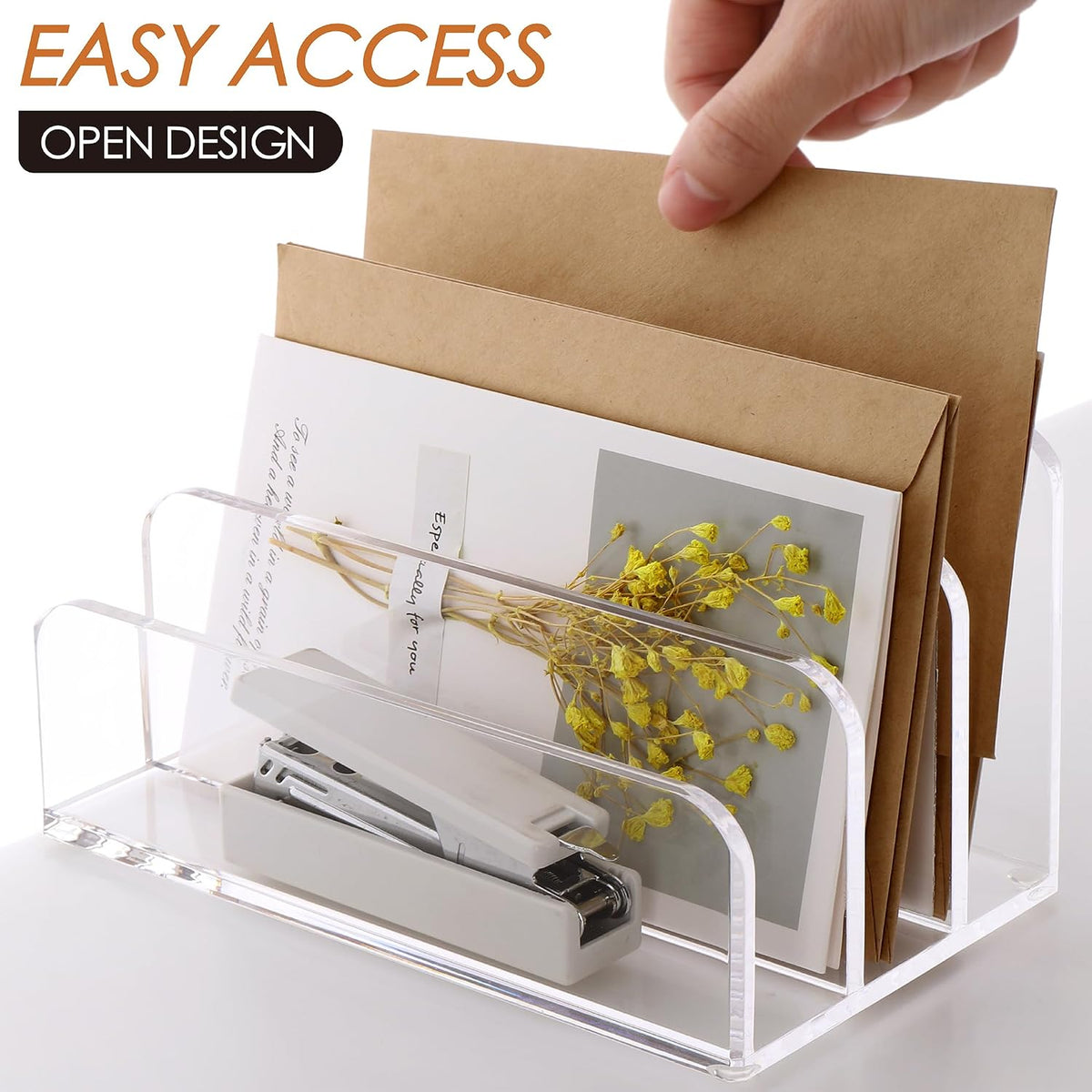 SANRUI Clear Acrylic Mail Organizer for Desk, Mail Holder 3-Slot