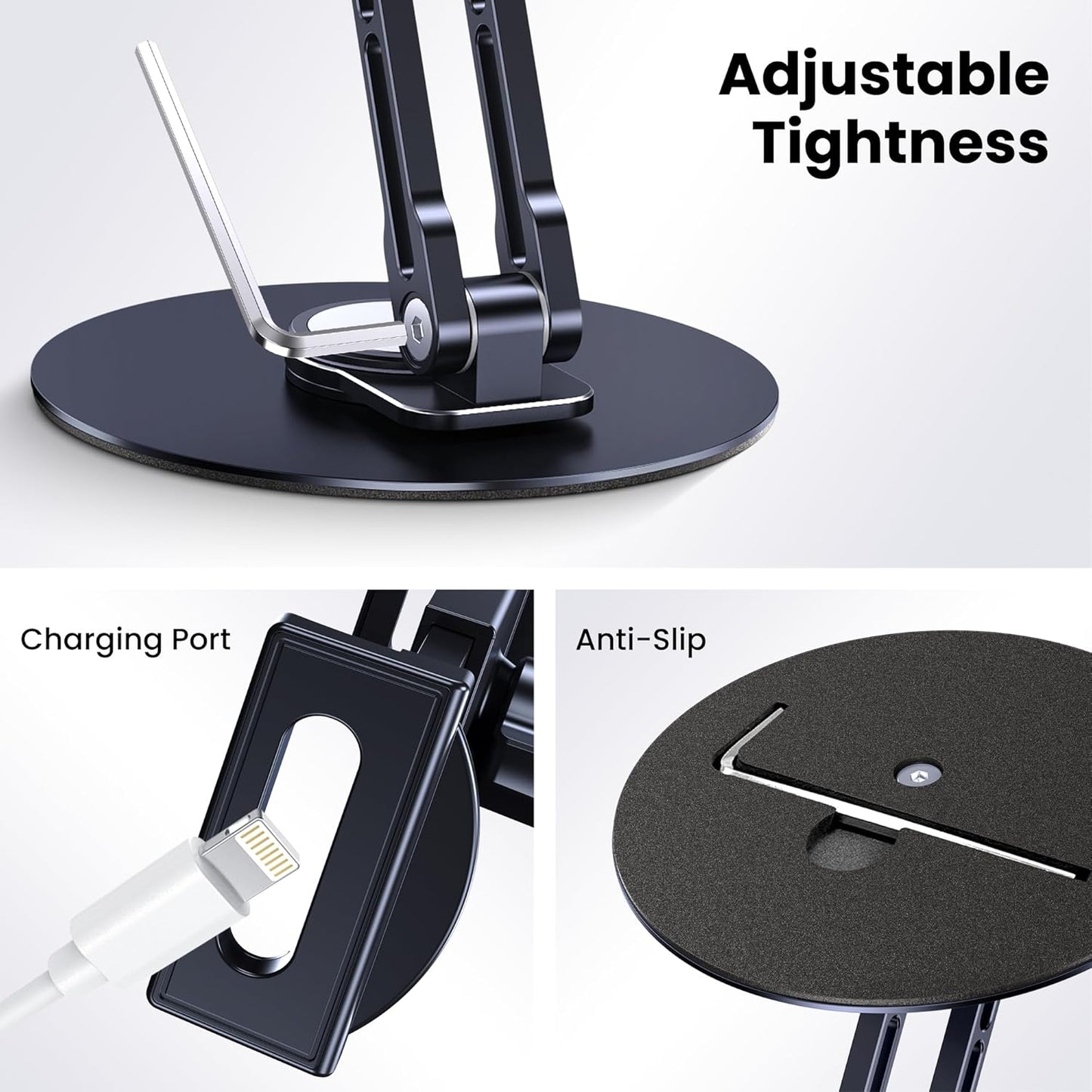 Tablet Stand Holder for iPad, Adjustable with 360 Rotating Base for Desk, Aluminum Swivel Tablet Stand Compatible with iPad Air, Mini, 10.2,9.7, Pro 11/13 and More