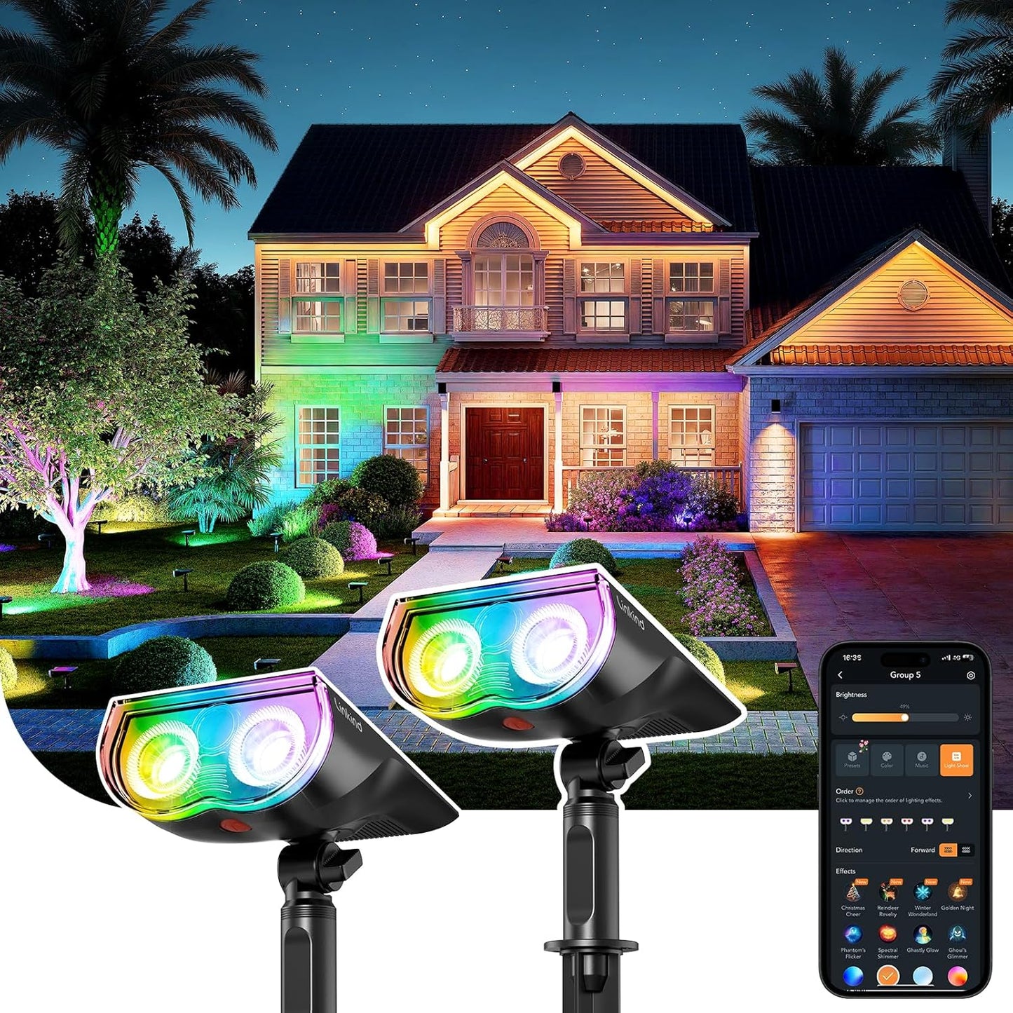 Linkind Solar Lights Outdoor Waterproof IP65, StarRay Dusk-to-Dawn Outdoor Solar Lights, 3 Lighting Modes Solar Spot Lights Outdoor for Garden, Yard, Landscape (Daylight, 4 Pack)