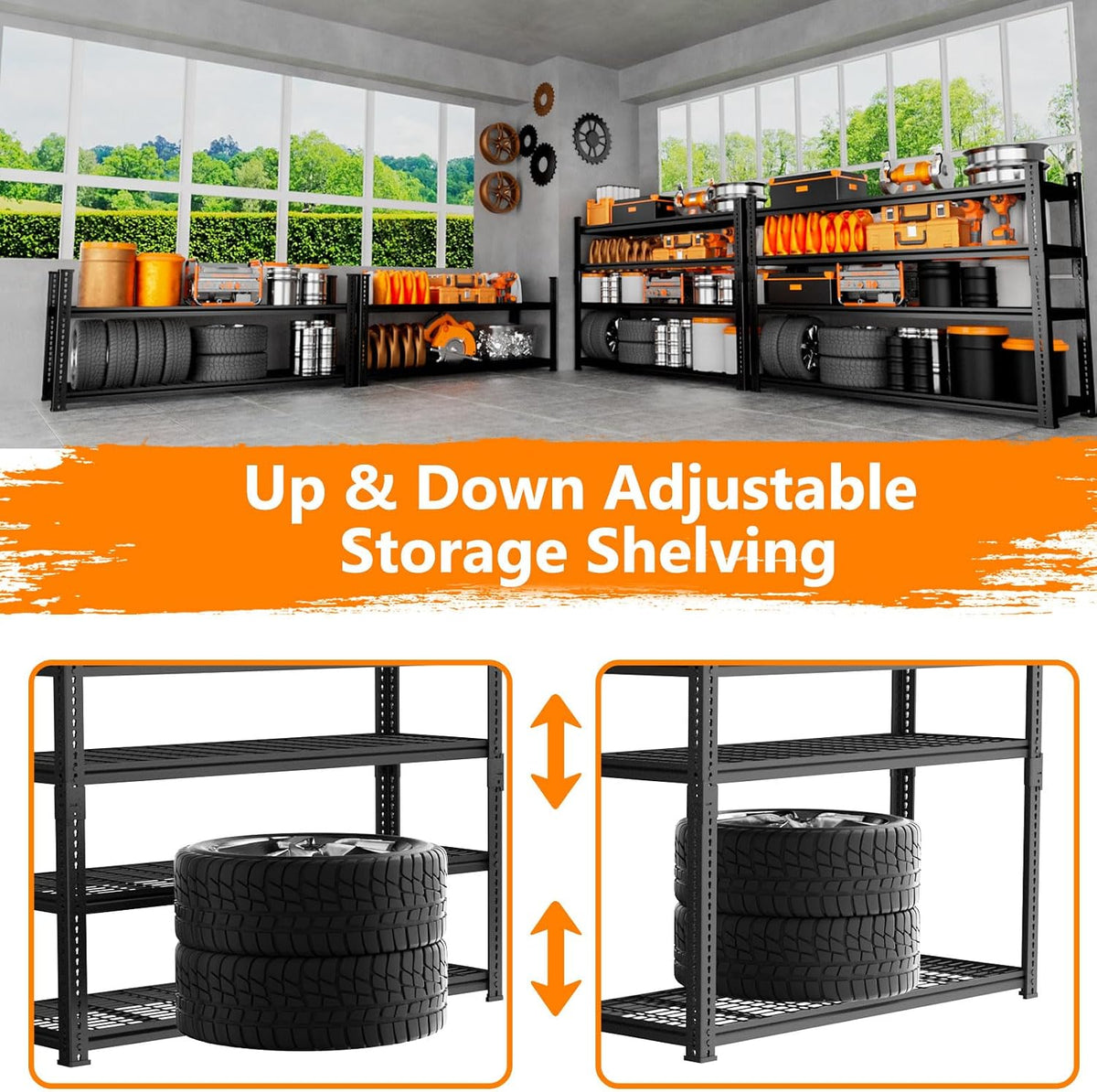 Storage Shelves Heavy Duty 2 PCS, 48"W x 18"D x 60"H Garage Wire Shelving Unit Loads 2640LBS, 4-tier Adjustable Metal Industrial Utility Shelf Rack for Kitchen, Laundry, Pantry, Warehouse, Basement
