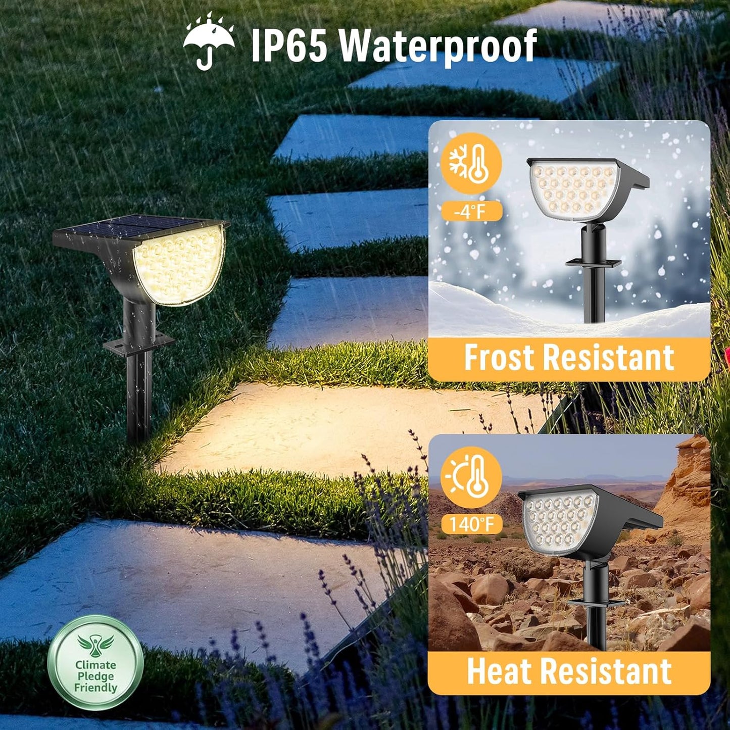 GKGG Solar Lights Outdoor Waterproof IP65, Solar Powered 76 LED 3 Lighting Modes Solar Spot Lights Outdoor for Yard Garden Landscape Pathway (Warm White, 4 Pack)