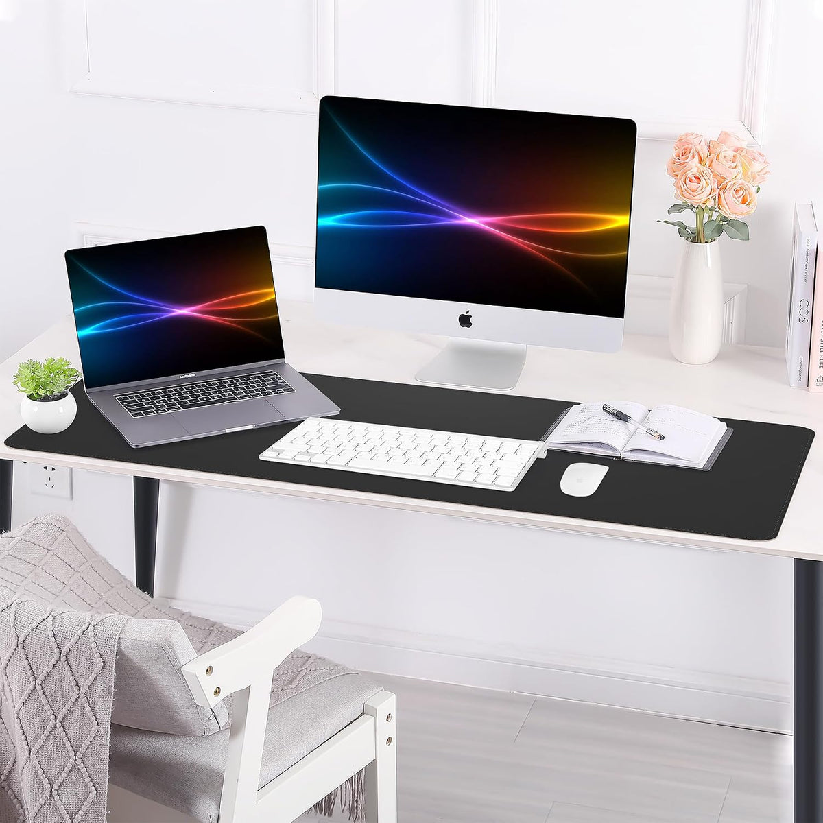 AFIING Large Desk Mat, 47" x 17", Black