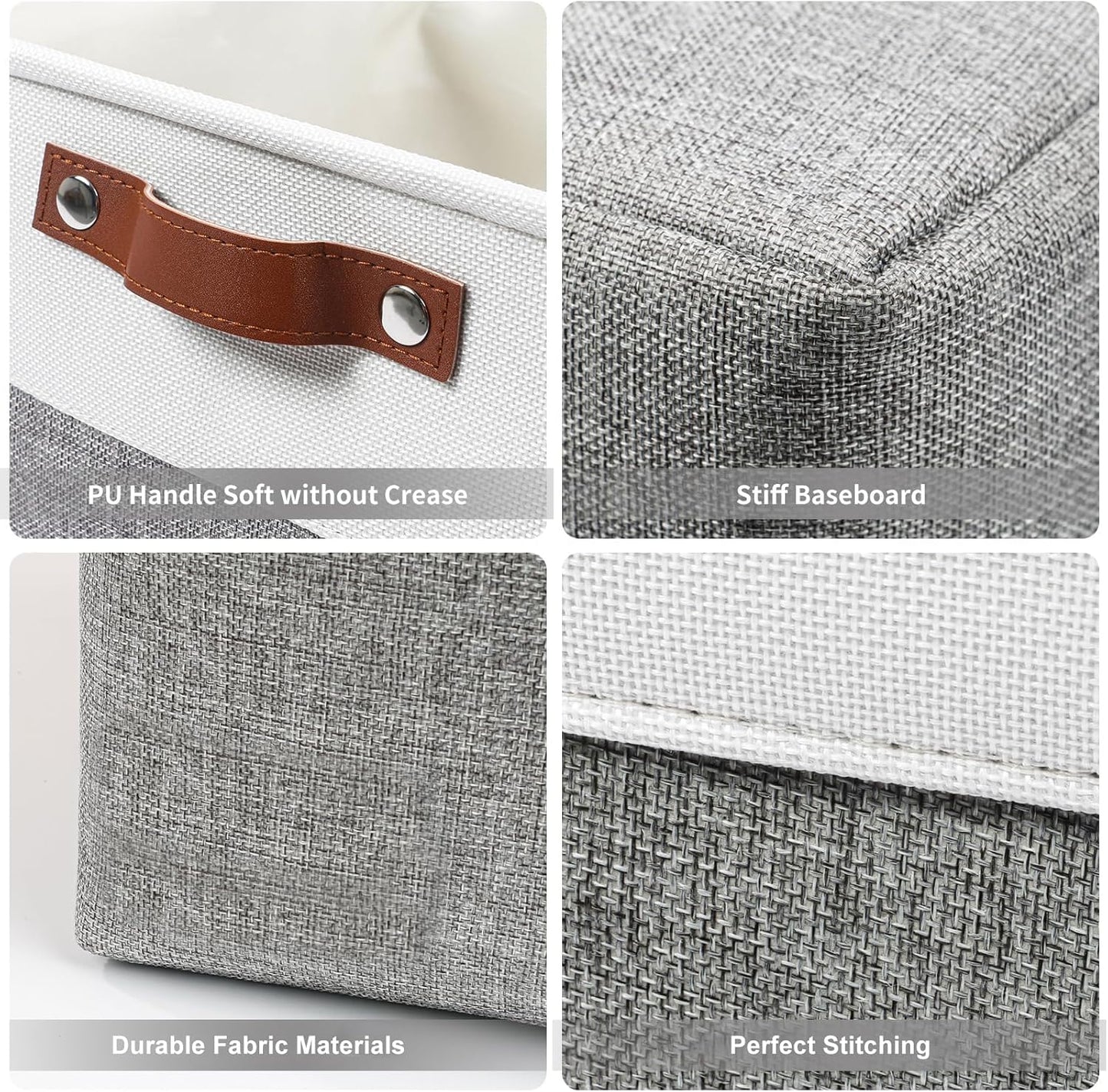 Bagnizer Storage Bins Large Fabric Storage Baskets for Shelves 3 Pack, Decorative Linen Closet Baskets with Handles for Organizing, Shelf, Clothes, Home, Office, 15x11x9.5Inches (Grey&White)