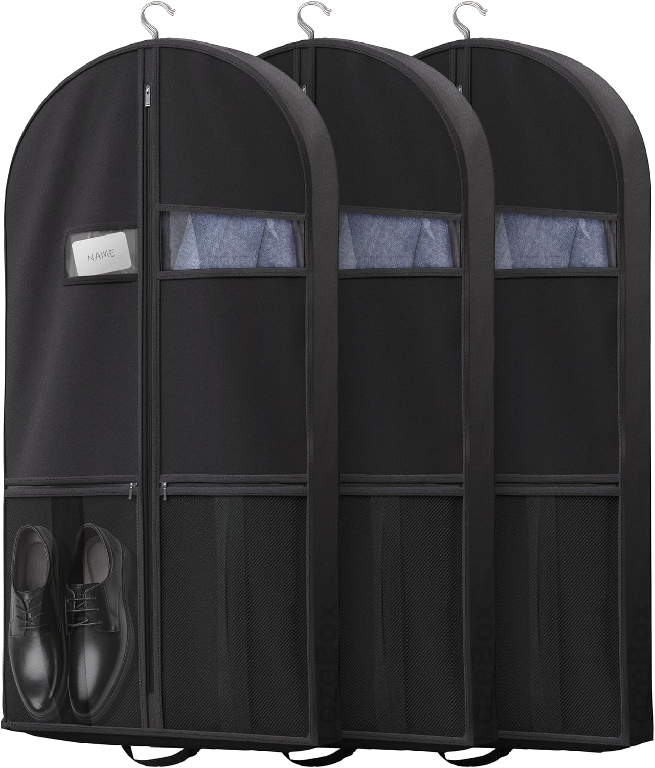 Lazebox 43" Travel Garment Bag with Accessories Zipper Pocket, Heavy Duty Suit Bag for Suits, Tuxedos, Dresses, Coats, Black, 3 packs