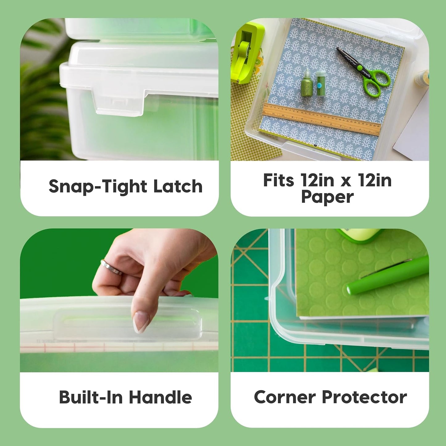 IRIS USA Fits 12" x 12" Paper, 6-Pack Thick Portable Plastic Scrapbook Paper Storage Cases Organizers with Built-in Handle for Art Craft Supplies Yarn File Documents Toys, Rounded Corner - Clear