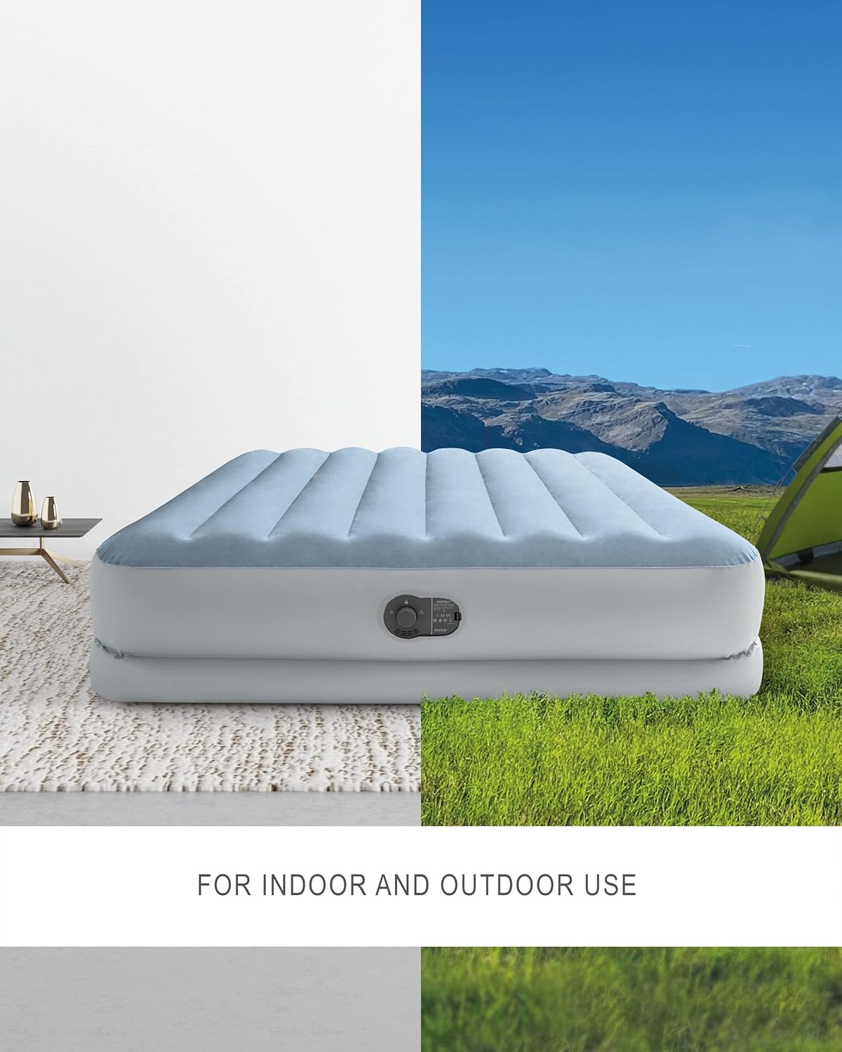 Intex 64159E Dura-Beam Plus Mid-Rise Air Mattress: Fiber-Tech - Queen Size - Built-in USB Electric Pump - 14in Bed Height - 600lb Weight Capacity