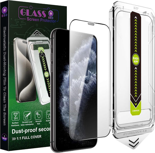2 Pack Ultra HD Clear Screen Protector for iPhone X/XS/11 Pro (5.8-Inch),9H Tempered Glass,Full Coverage,Anti-Fingerprint,Auto Dust Removal,Bubble-Free,Easy Installation